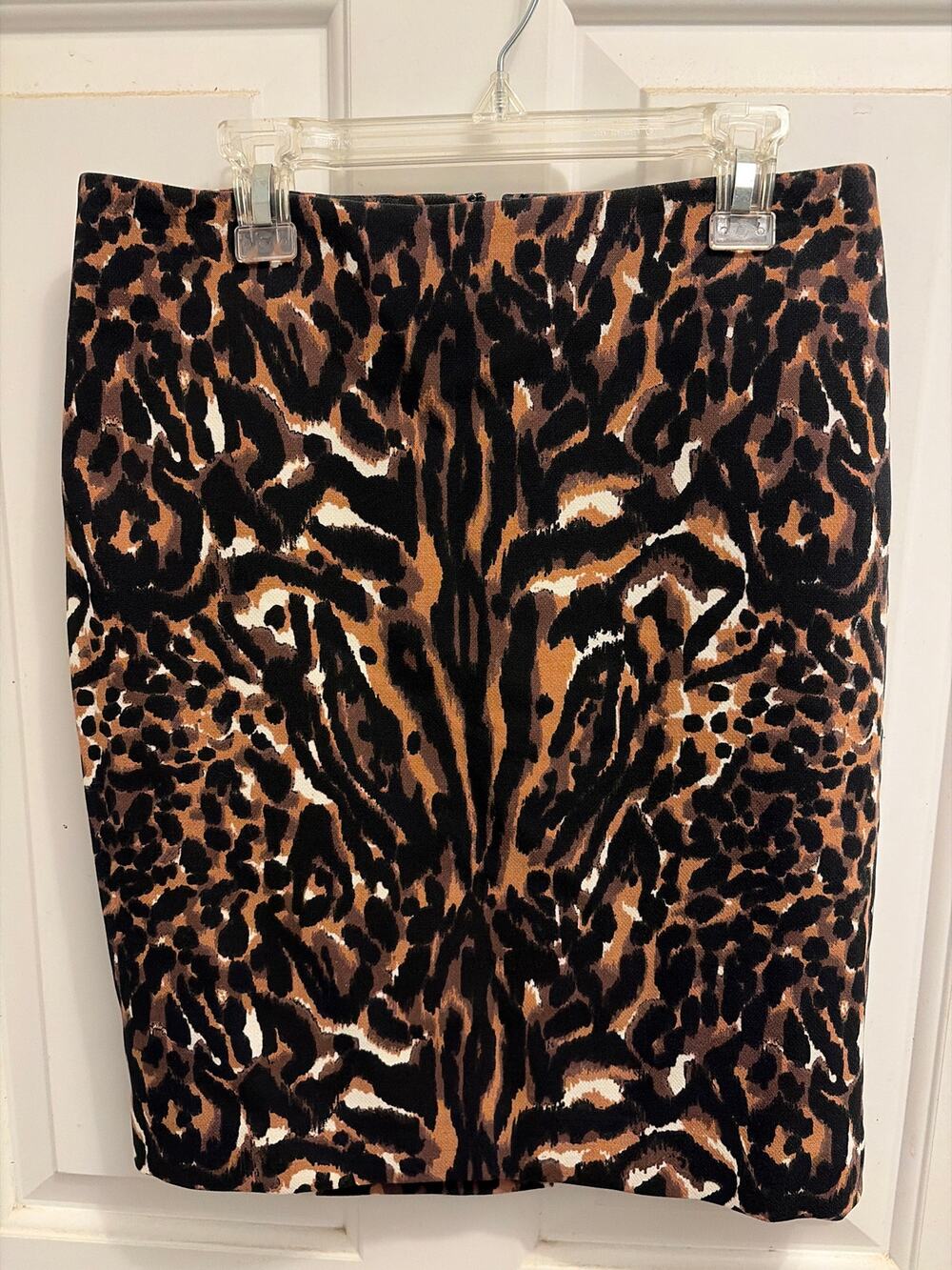 Talbots Womens Size 2P Petite Leopard Animal Print Pencil Skirt Brown Black